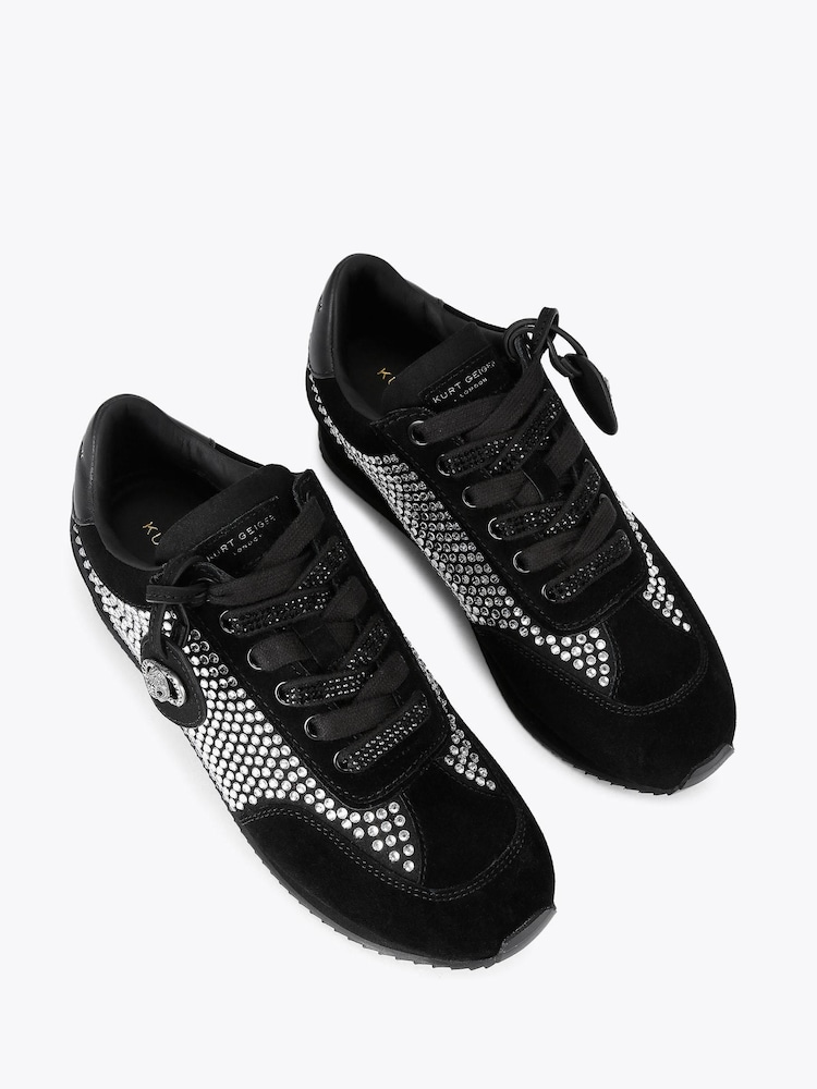 Anthrazitschwarz - Kurt Geiger London Chelsea Crystal Tag Black Trainers - Bild 2 von 4