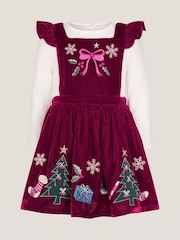Monsoon Red Baby Top & Christmas Pinafore Dress Set - Image 1 of 3