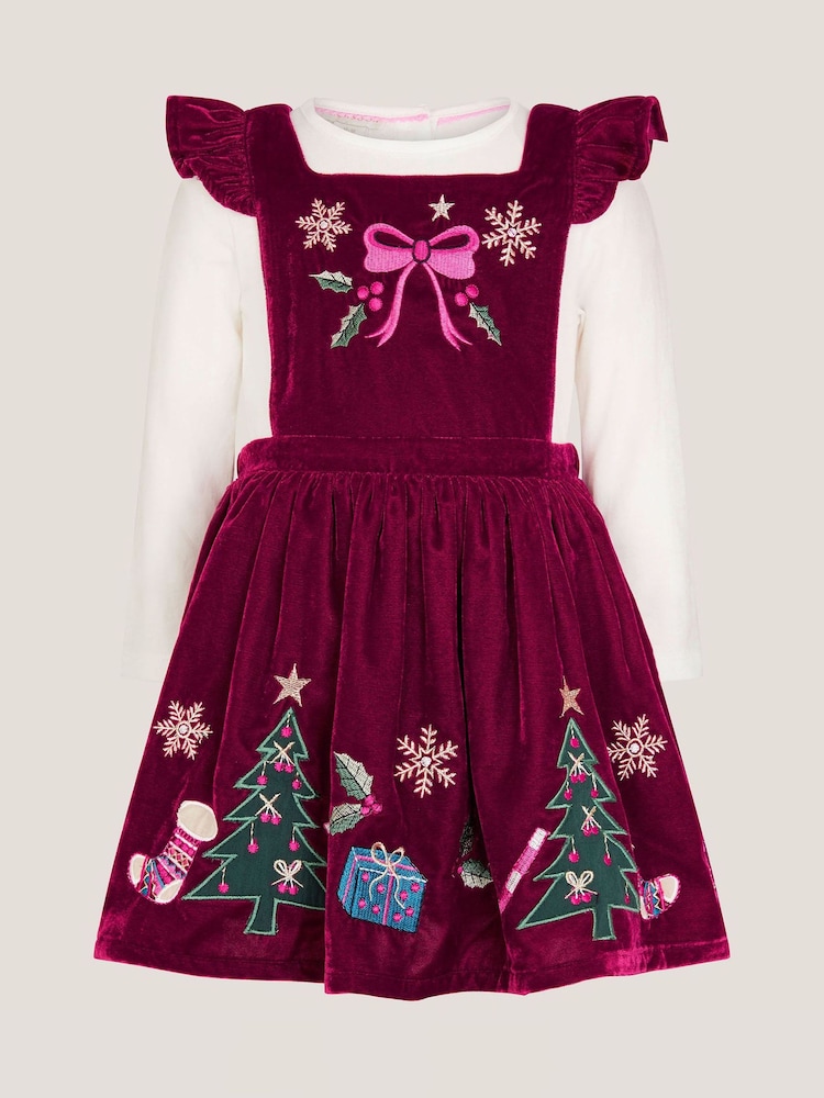 Monsoon Red Baby Top & Christmas Pinafore Dress Set - Image 1 of 3