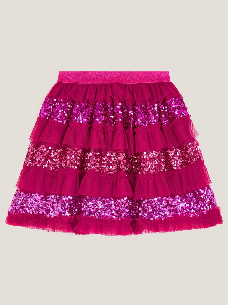 Monsoon Red Sequin Ruffle Disco Skirt - Image 1 of 3