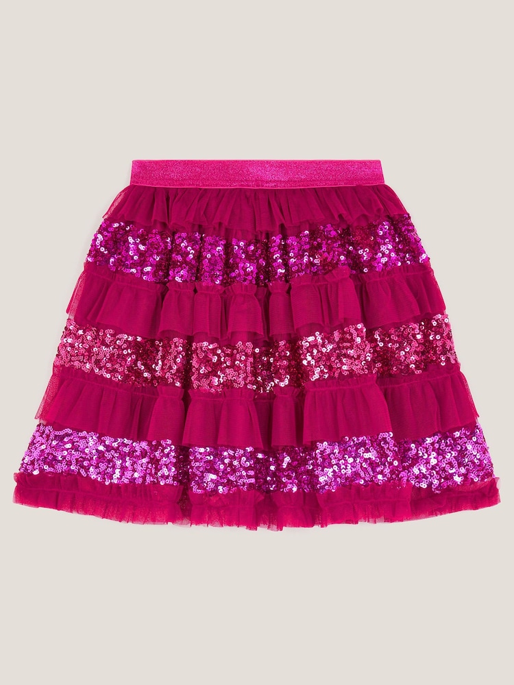 Monsoon Red Sequin Ruffle Disco Skirt - Image 2 of 3