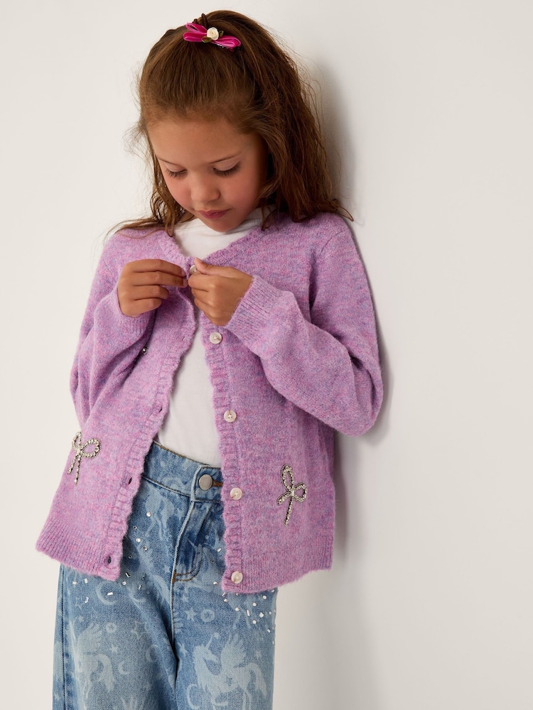 Monsoon Purple Rhinestone Bow Embellished Cardigan - Image 1 of 1