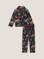 Monsoon Blue Christmas Dinosaur Print Long Pyjamas Set - Image 1 of 4