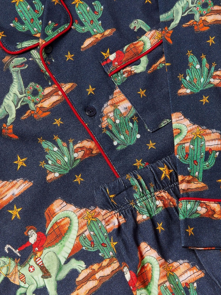 Monsoon Blue Christmas Dinosaur Print Long Pyjamas Set - Image 5 of 5 Monsoon Blue Christmas Dinosaur Print Long Pyjamas Set - Image 5 of 5