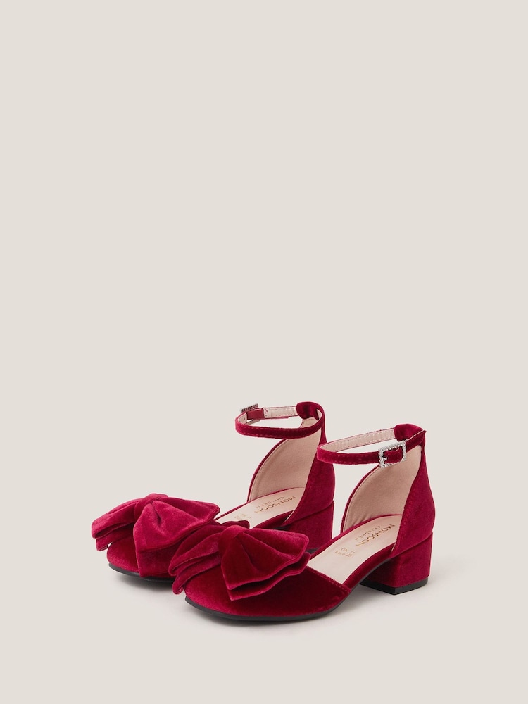 Monsoon Red Bow Velvet Heels - Image 1 of 3 Monsoon Red Bow Velvet Heels - Image 1 of 3