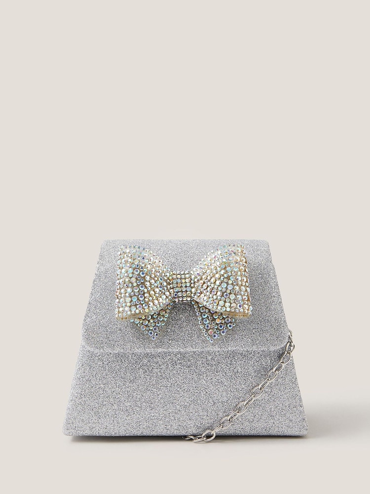 Monsoon Silver Sparkle Bow Bag - Image 1 of 4 Monsoon Silver Sparkle Bow Bag - Image 1 of 4