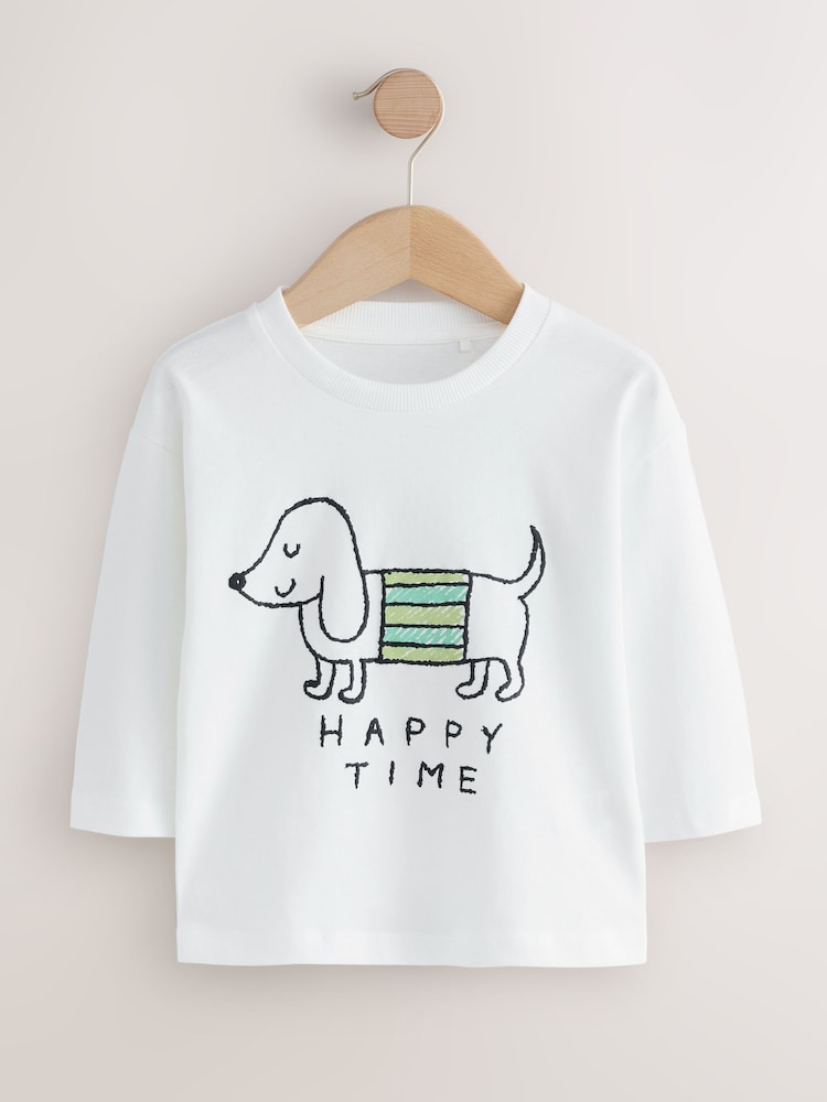 White Happy Time Dog - Camiseta de manga larga con estampado gráfico (3 meses - 8 años) - Imagen 1 de 4 White Happy Time Dog - Camiseta de manga larga con estampado gráfico (3 meses - 8 años) - Imagen 1 de 4