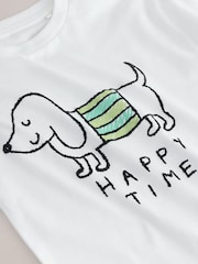 أبيض ـ طبعة Happy Time Dog - تيشرت بأكمام طويلة وطبعة جرافيكية (3 شهور -8 سنوات) - صورة 3 من 4