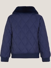 Monsoon Blue Faux Fur Collar Quilted Bomber Jacket - Image 3 of 4