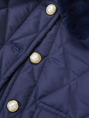 Monsoon Blue Faux Fur Collar Quilted Bomber Jacket - Image 4 of 4