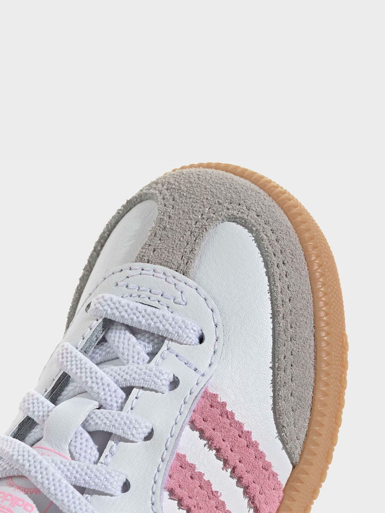 adidas Originals White/Pink/Grey Samba OG Comfort Closure Elastic Lace Infant Trainers - Image 10 of 10