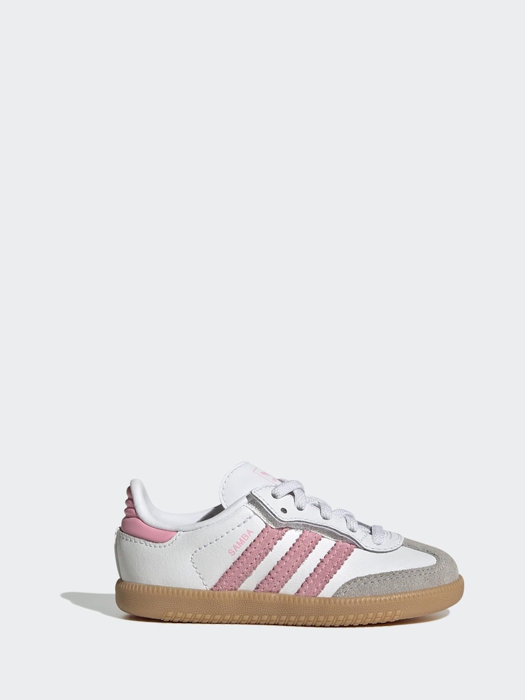adidas Originals White/Pink/Grey Samba OG Comfort Closure Elastic Lace Infant Trainers - Image 2 of 10