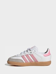 adidas Originals White/Pink/Grey Samba OG Comfort Closure Elastic Lace Infant Trainers - Image 3 of 10