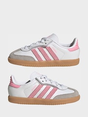adidas Originals White/Pink/Grey Samba OG Comfort Closure Elastic Lace Infant Trainers - Image 5 of 10
