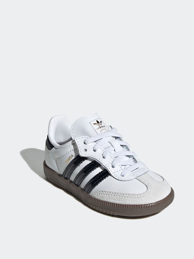 adidas Originals White/Black Samba OG Comfort Closure Elastic Lace Infant Trainers - Image 2 of 11