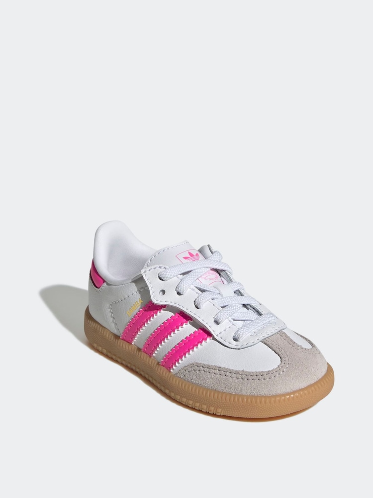 adidas Originals White/Pink Samba OG Comfort Closure Elastic Lace Infant Trainers - Image 1 of 9