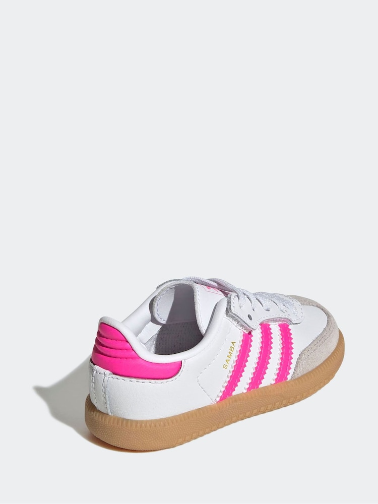 adidas Originals White/Pink Samba OG Comfort Closure Elastic Lace Infant Trainers - Image 2 of 9