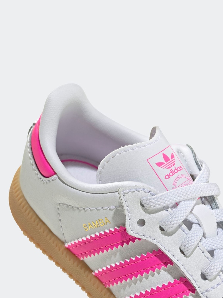 adidas Originals White/Pink Samba OG Comfort Closure Elastic Lace Infant Trainers - Image 9 of 9
