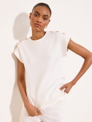 Lipsy White Military Button Detail Round Neck T-Shirt - Image 1 of 5