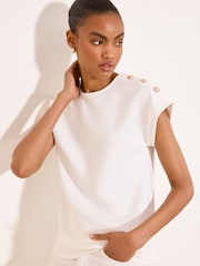 Lipsy White Military Button Detail Round Neck T-Shirt - Image 3 of 5
