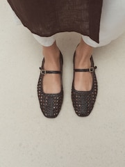 Chocolate Brown Forever Comfort® Square Toe Woven Mary Jane Shoes - Image 1 of 6