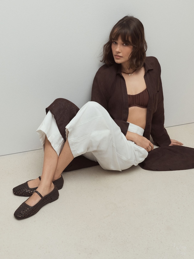 Chocolate Brown Forever Comfort® Square Toe Woven Mary Jane Shoes - Image 6 of 6