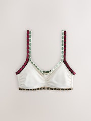 Cream/Khaki/Red Contrast Bind Crop Whipstitch Bikini Top - Image 1 of 3