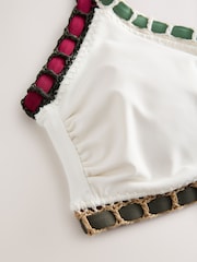 Cream/Khaki/Red Contrast Bind Crop Whipstitch Bikini Top - Image 2 of 3