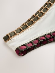 Cream/Khaki/Red Contrast Bind Whipstitch High Leg Bikini Bottoms - Image 2 of 3