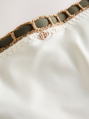 Cream/Khaki/Red Contrast Bind Whipstitch High Leg Bikini Bottoms - Image 3 of 3