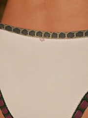 Cream/Khaki/Red Contrast Bind Whipstitch High Leg Bikini Bottoms - Image 5 of 8