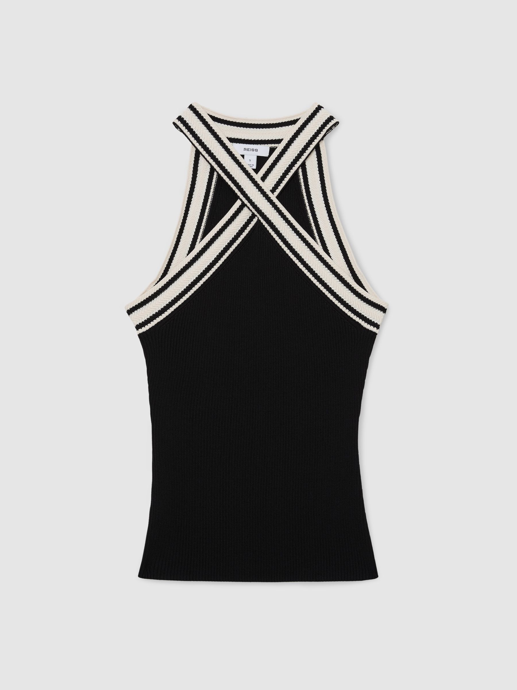 Buy Reiss Black/White Ivanna Contrast-Neckline Rib-Knit Top from
