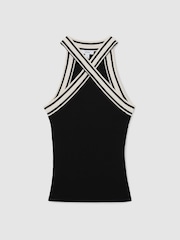 Reiss Black/White Ivanna Contrast-Neckline Rib-Knit Top - Image 2 of 6