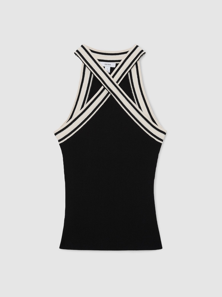 Reiss Black/White Ivanna Contrast-Neckline Rib-Knit Top - Image 2 of 6