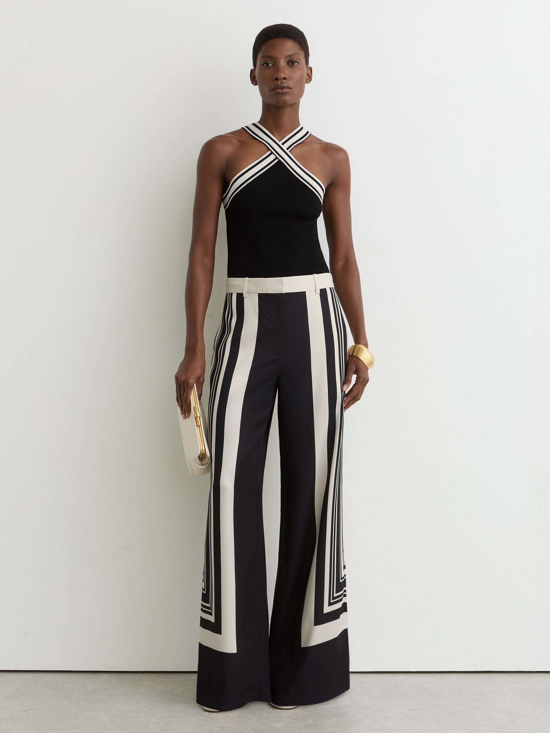 Buy Reiss Black/White Ivanna Contrast-Neckline Rib-Knit Top from