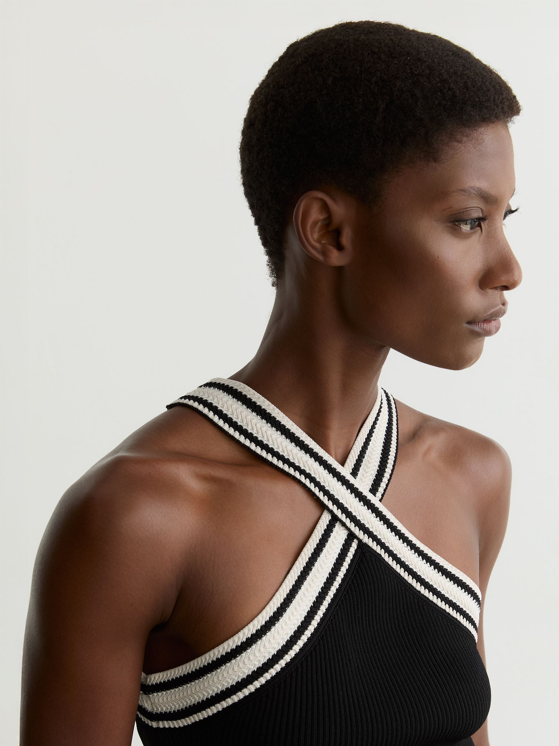 Buy Reiss Black/White Ivanna Contrast-Neckline Rib-Knit Top from