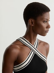 Reiss Black/White Ivanna Contrast-Neckline Rib-Knit Top - Image 4 of 6