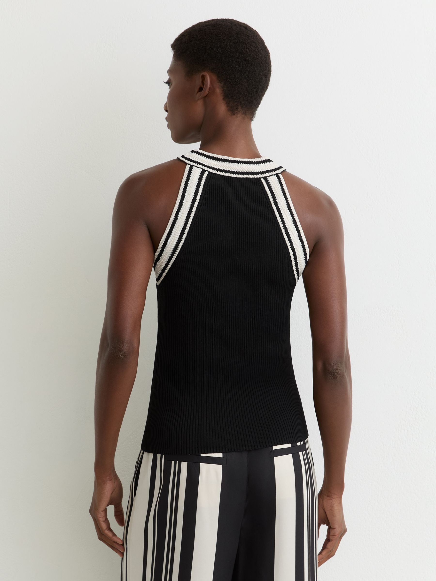 Buy Reiss Black/White Ivanna Contrast-Neckline Rib-Knit Top from