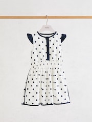 Reiss Navy/White Clarence Cotton Polka-Dot Waisted Dress - Image 2 of 3