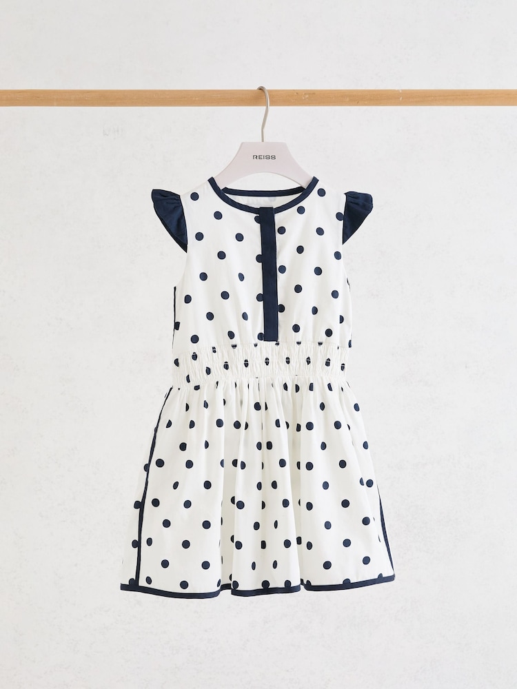 Reiss Navy/White Clarence Cotton Polka-Dot Waisted Dress - Image 2 of 3 Reiss Navy/White Clarence Cotton Polka-Dot Waisted Dress - Image 2 of 3