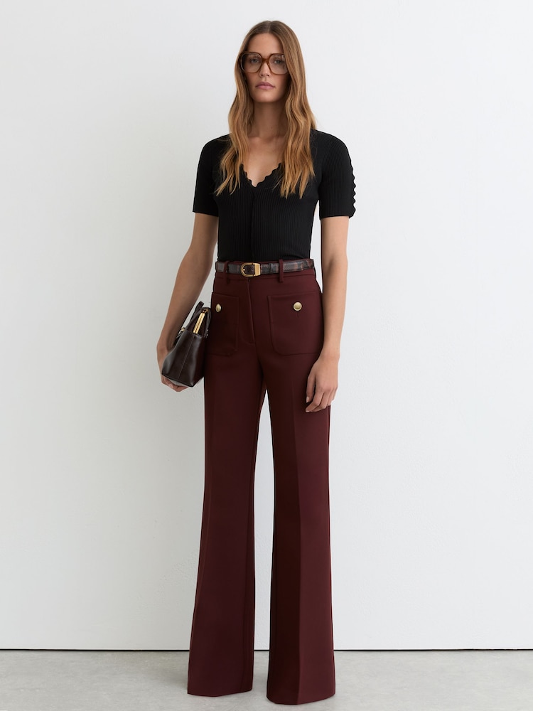 Սև - Reiss Marcy Scallop-Trim Rib-Knit Top - Պատկեր 1 6-ից