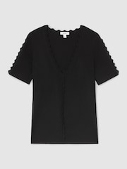 Սև - Reiss Marcy Scallop-Trim Rib-Knit Top - Պատկեր 2 6-ից
