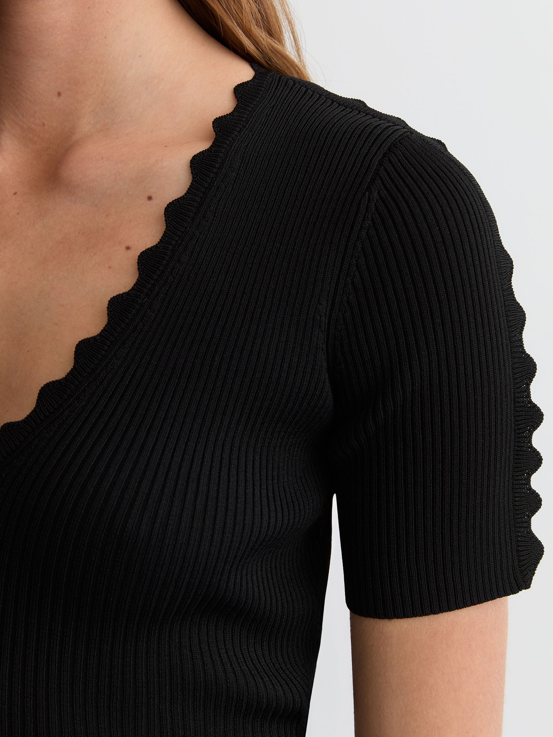 Buy Reiss Black Marcy Scallop-Trim Rib-Knit Top from the Next UK