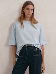 Reiss Ice Blue Lara Cotton Ribbed-Neck Oversized T-Shirt - Image 1 of 6