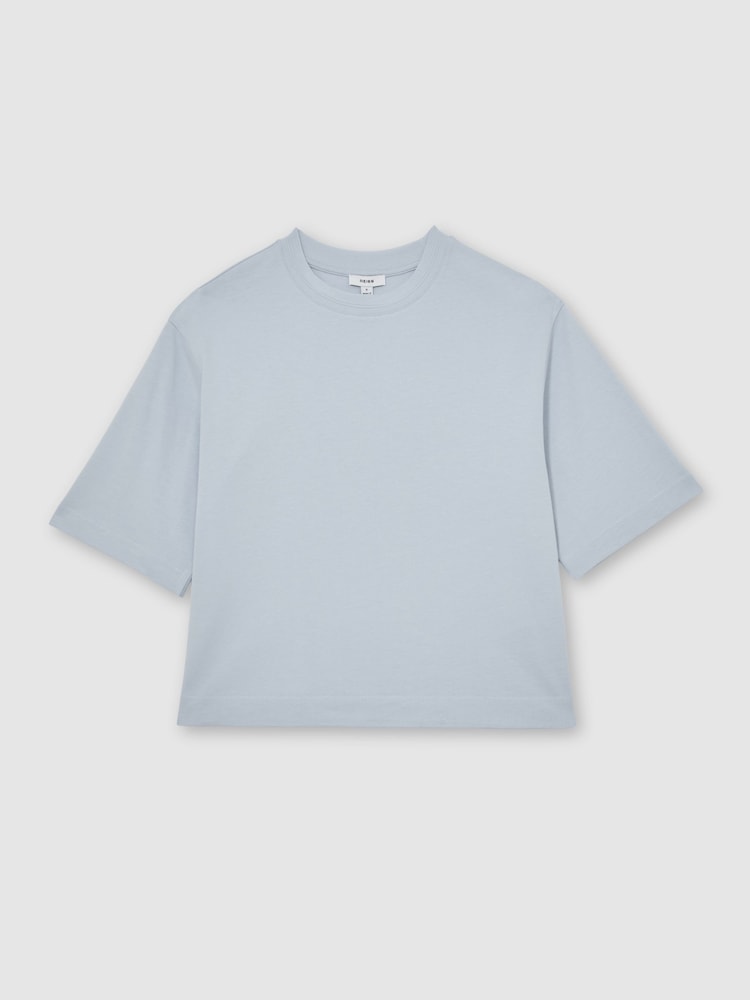 Reiss Ice Blue Lara Cotton Ribbed-Neck Oversized T-Shirt - Image 2 of 6 Reiss Ice Blue Lara Cotton Ribbed-Neck Oversized T-Shirt - Image 2 of 6