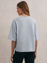 Reiss Ice Blue Lara Cotton Ribbed-Neck Oversized T-Shirt - Image 4 of 6