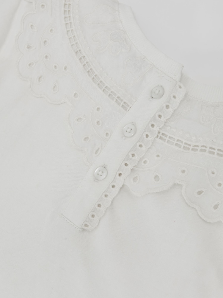 Reiss Ivory Alessia Cotton Broderie Anglaise Collared Top - Image 4 of 4