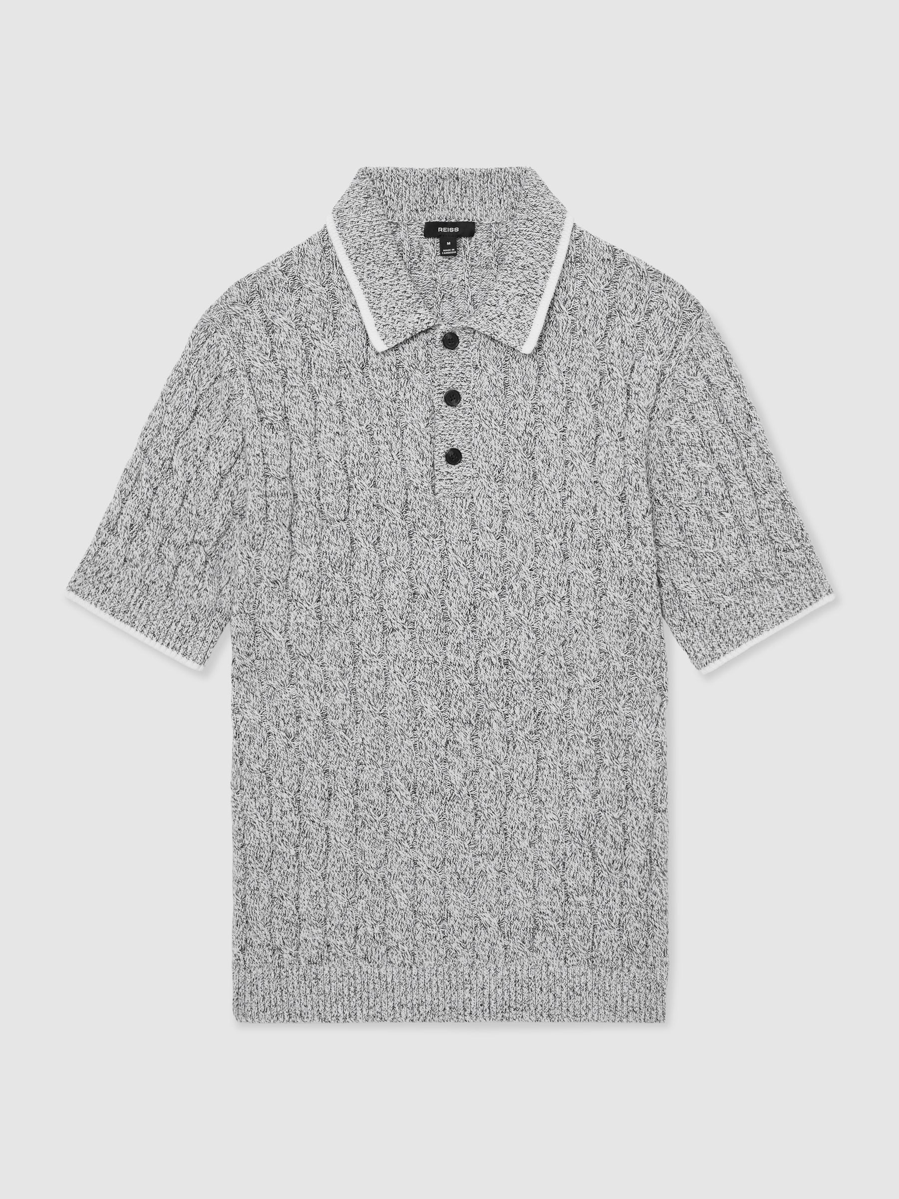 Buy Reiss Black/White Denby Cotton Cable-Knit Polo Shirt from the