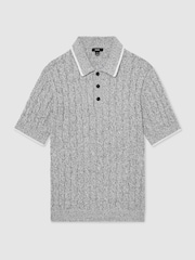 Negru/Alb - Reiss Denby Cotton Cable-Knit Polo Shirt - Imaginea 2 din 6
