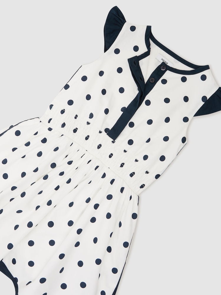 Reiss Navy/White Clarence 3-9 yrs Cotton Polka-Dot Waisted Dress - Image 3 of 3